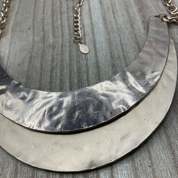 ALDO Metal Gold Tone Double Half Moon Collar Necklace - Picture 1 of 8